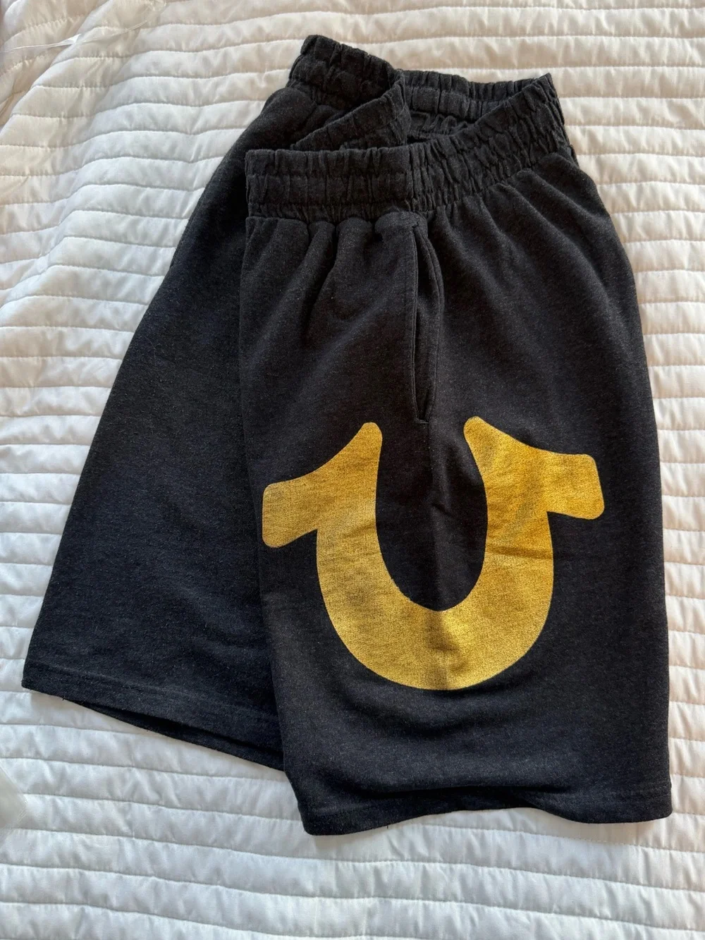 True Religion Black Loungwear Athletic Shorts with Gold Logo